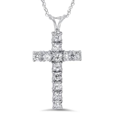 14k White Gold 1ct TDW Diamond Cross Necklace