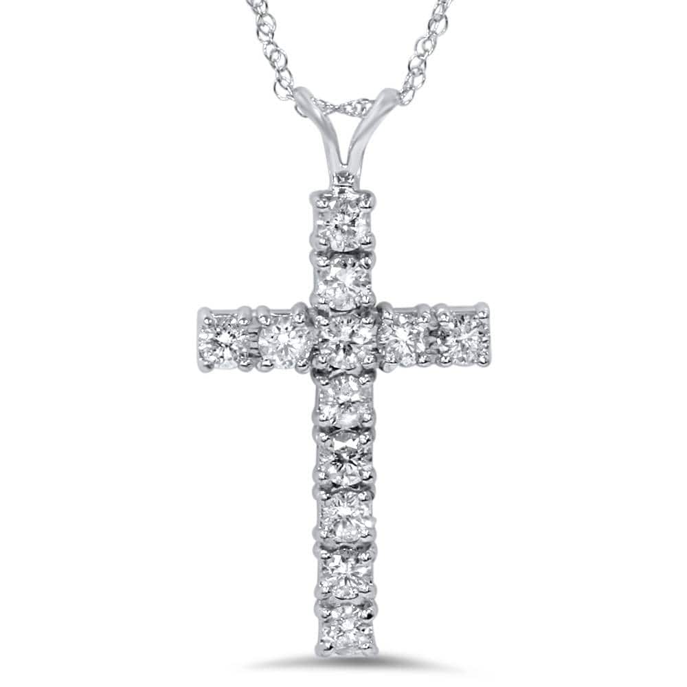 14k White Gold 1ct TDW Diamond Cross Necklace