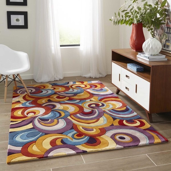 Momeni New Wave Multicolor Hand-Tufted and Hand-Carved Wool Rug - Multi - 5'3" x 8'