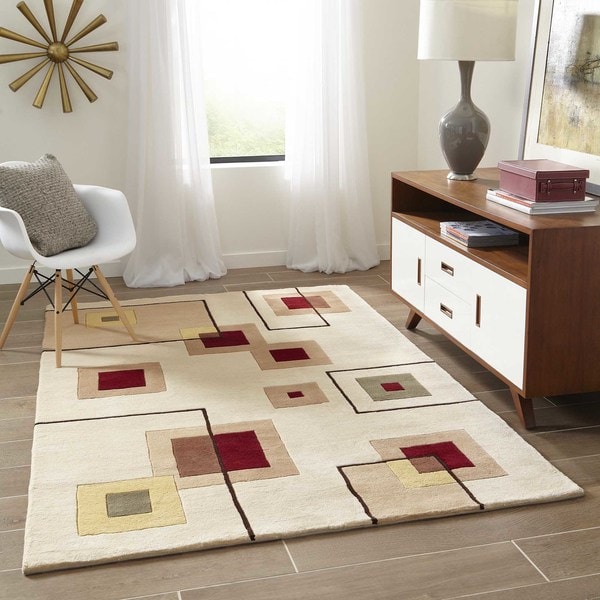 Momeni New Wave Ivory Hand-Tufted and Hand-Carved Wool Rug - 5'3" x 8'
