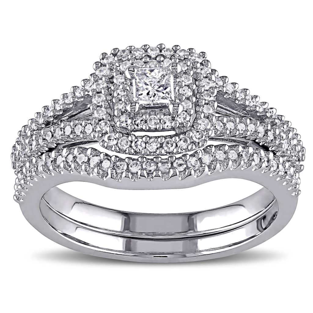Miadora Sterling Silver 1/2ct TDW Princess and Round-Cut Diamond 2-Piece Bridal Set