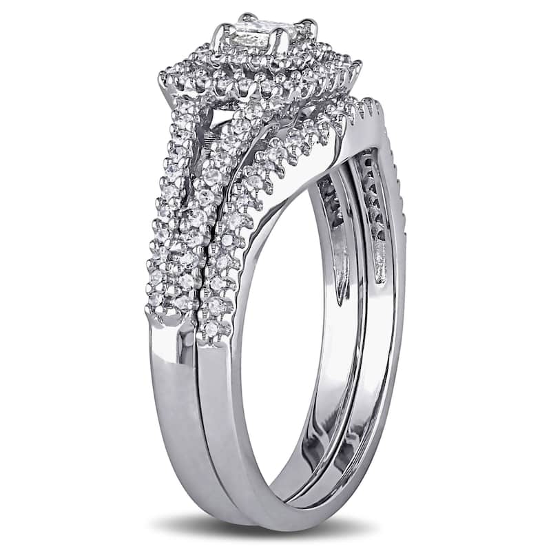 Miadora Sterling Silver 1/2ct TDW Princess and Round-Cut Diamond 2-Piece Bridal Set