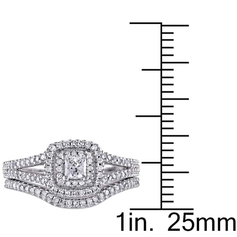 Miadora Sterling Silver 1/2ct TDW Princess and Round-Cut Diamond 2-Piece Bridal Set