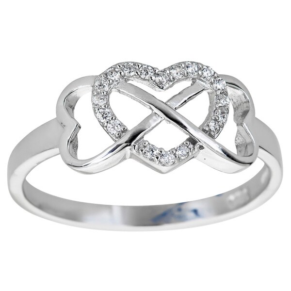 Shop Decadence Sterling Silver Cubic Zirconia Interlocking Heart and ...
