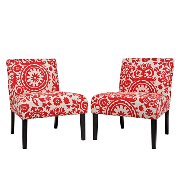 Shop Better Living Niles Red Floral Medallion Armless Accent Chair (Set ...