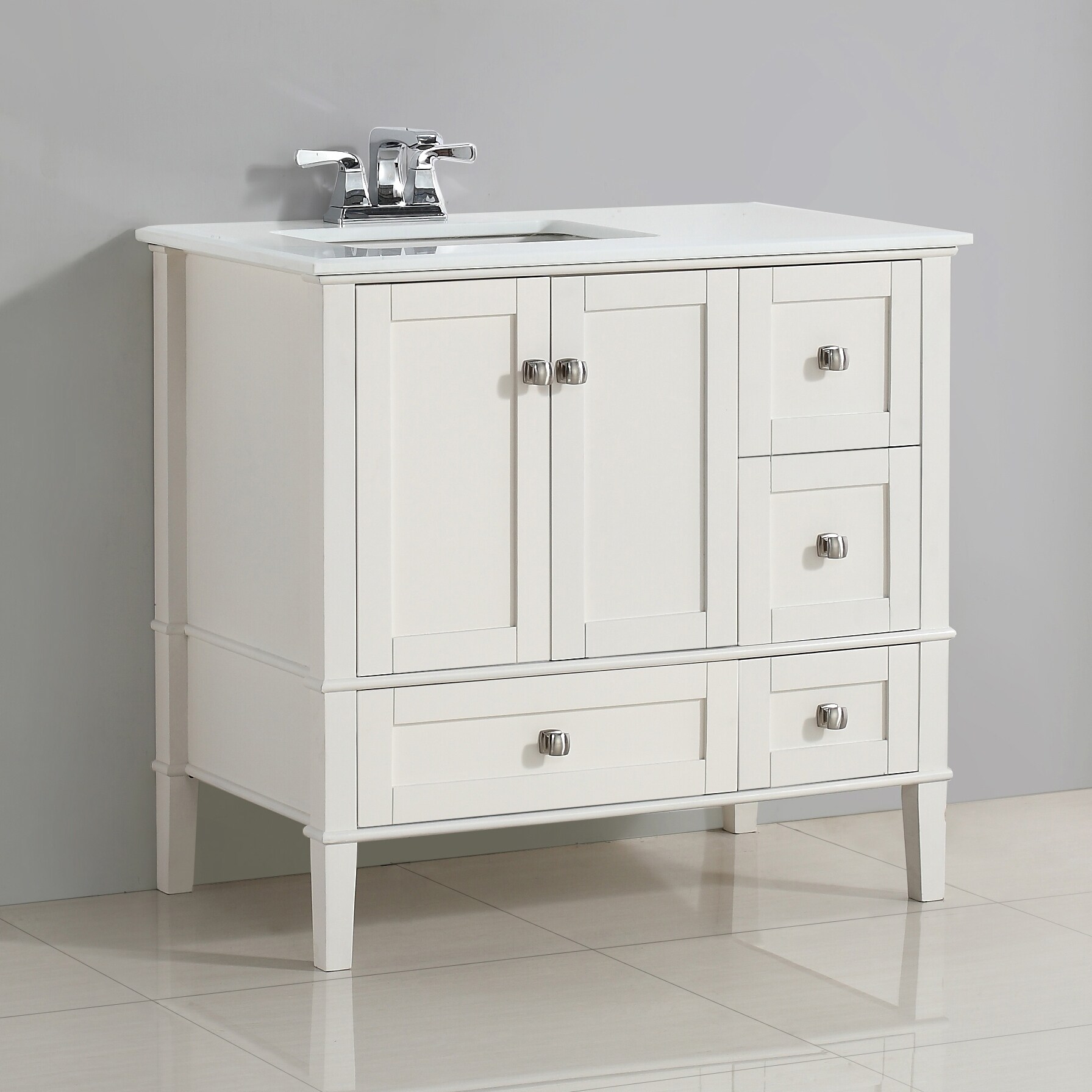 Wyndenhall Windham 36 Inch Contemporary Bath Vanity In Soft White With Engineered Quartz Marble Top