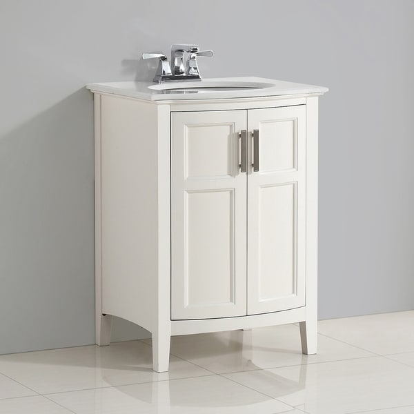 WYNDENHALL Salem 24 inch Contemporary Bath Vanity in Soft White with Bombay White Engineered Quartz Marble Top