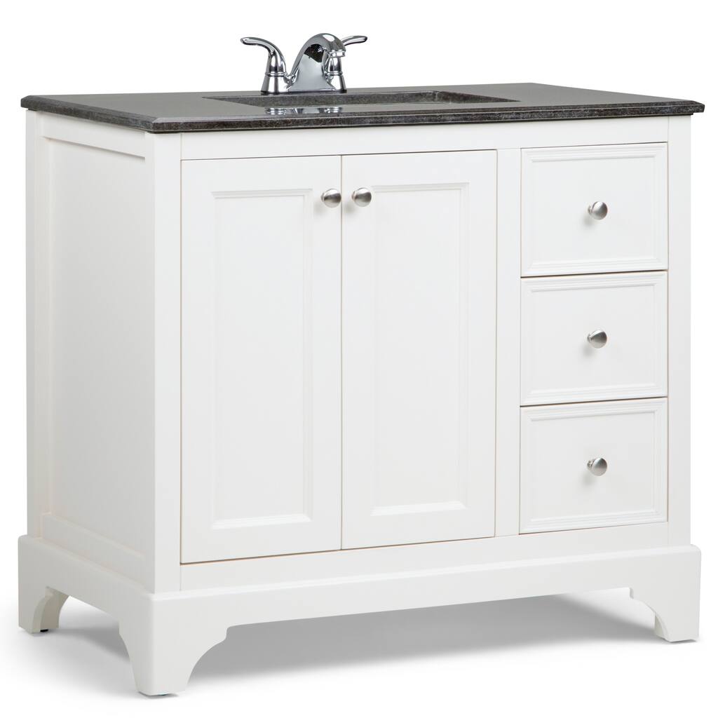 WYNDENHALL Carlyle 36 inch Transitional Bath Vanity in Soft White with Black Granite Top