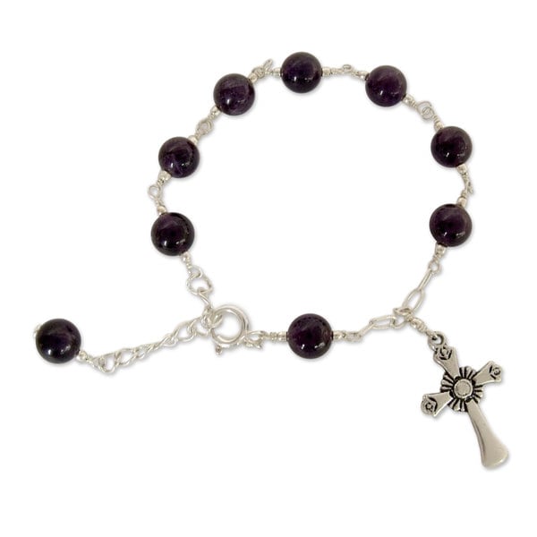 Handmade Sterling Silver 'Constant Faith' Amethyst Bracelet (India)