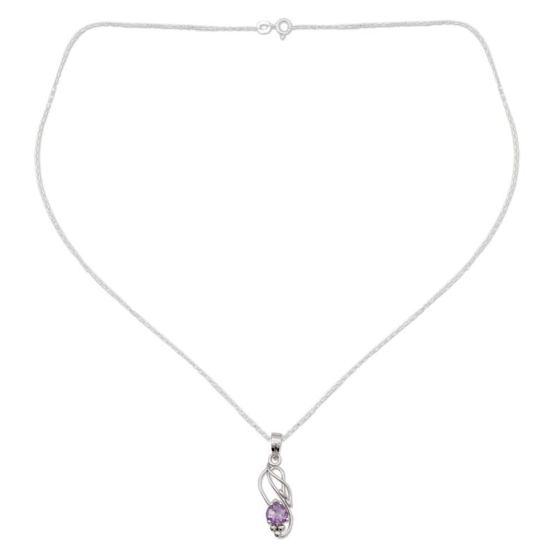 Handmade Sterling Silver 'Shy Heart' Amethyst Necklace (India)