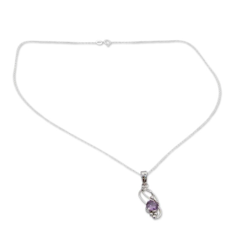 Handmade Sterling Silver 'Shy Heart' Amethyst Necklace (India)