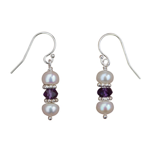 Handmade Pearl Amethyst And Sterling Silver Earrings 5mm Handmade Pearl Amethyst And Sterling Silver Earrings 5mm