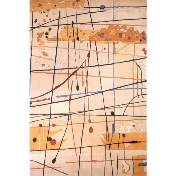 Momeni New Wave Beige Hand-Tufted and Hand-Carved Wool Rug - 3'6" x 5'6"