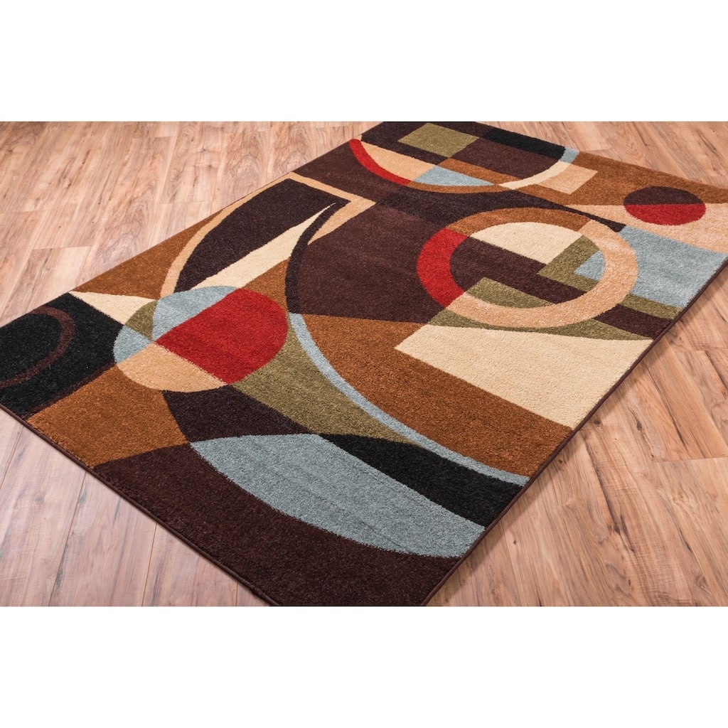 Well Woven Bright Trendy Twist Art Deco Shapes Brown Area Rug - 7'10 x 10'6