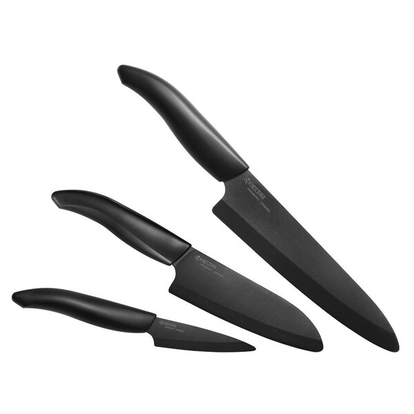 Kyocera Revolution 3piece Ceramic Knife Set (Black Blade) Free