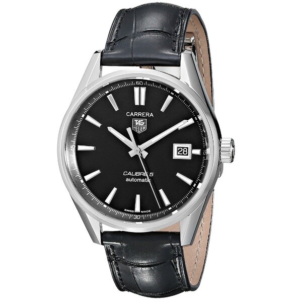 Tag Heuer Men's WAR211A.FC6180 'Carrera' Black Dial Black Leather Strap Automatic Watch. Opens flyout.