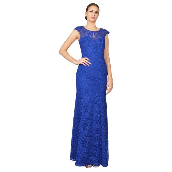 Ml Monique Lhuillier Women S Blue Lace Open Back Gown Ml Monique Lhuillier Women S Blue Lace Open Back Gown