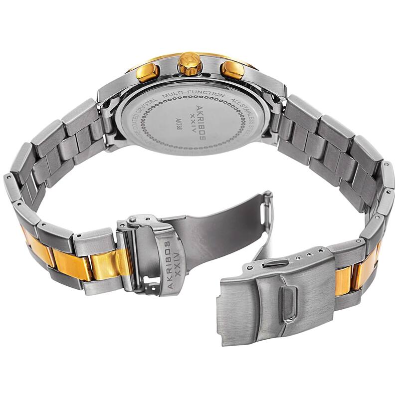 Akribos XXIV Men's Swiss Quartz Dual Time Tachymeter Stainless Steel Two-Tone Bracelet Watch