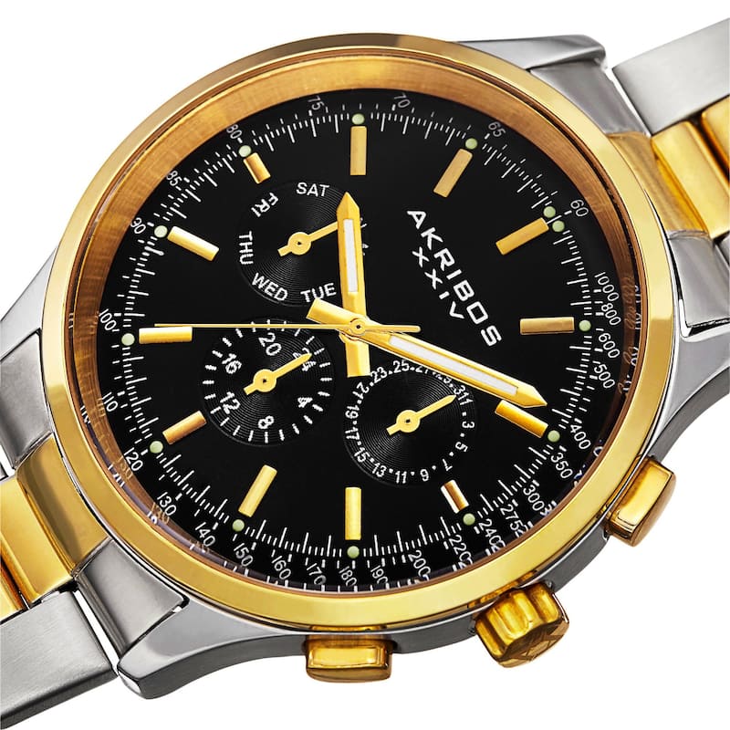 Akribos XXIV Men's Swiss Quartz Dual Time Tachymeter Stainless Steel Two-Tone Bracelet Watch
