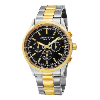 Akribos XXIV Men's Swiss Quartz Dual Time Tachymeter Stainless Steel Two-Tone Bracelet Watch