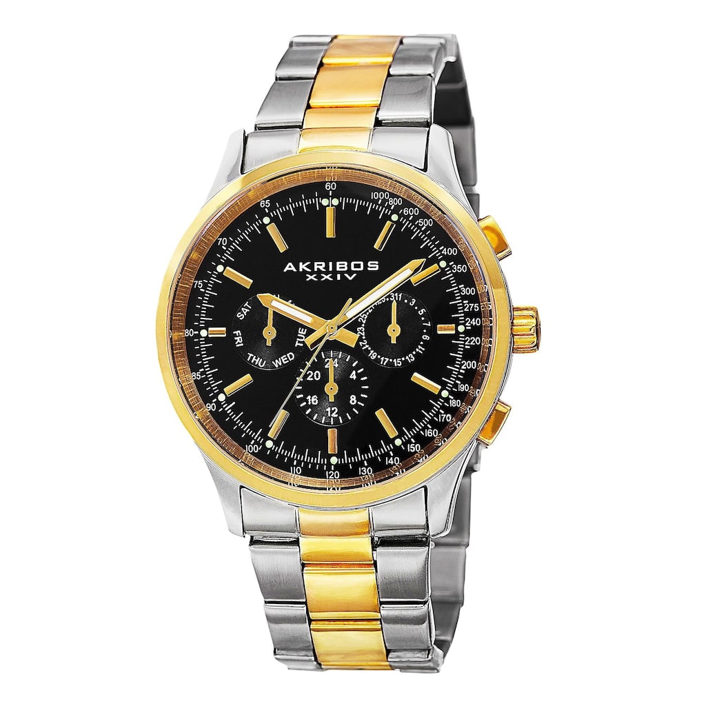 Akribos XXIV Men's Swiss Quartz Dual Time Tachymeter Stainless Steel Two-Tone Bracelet Watch