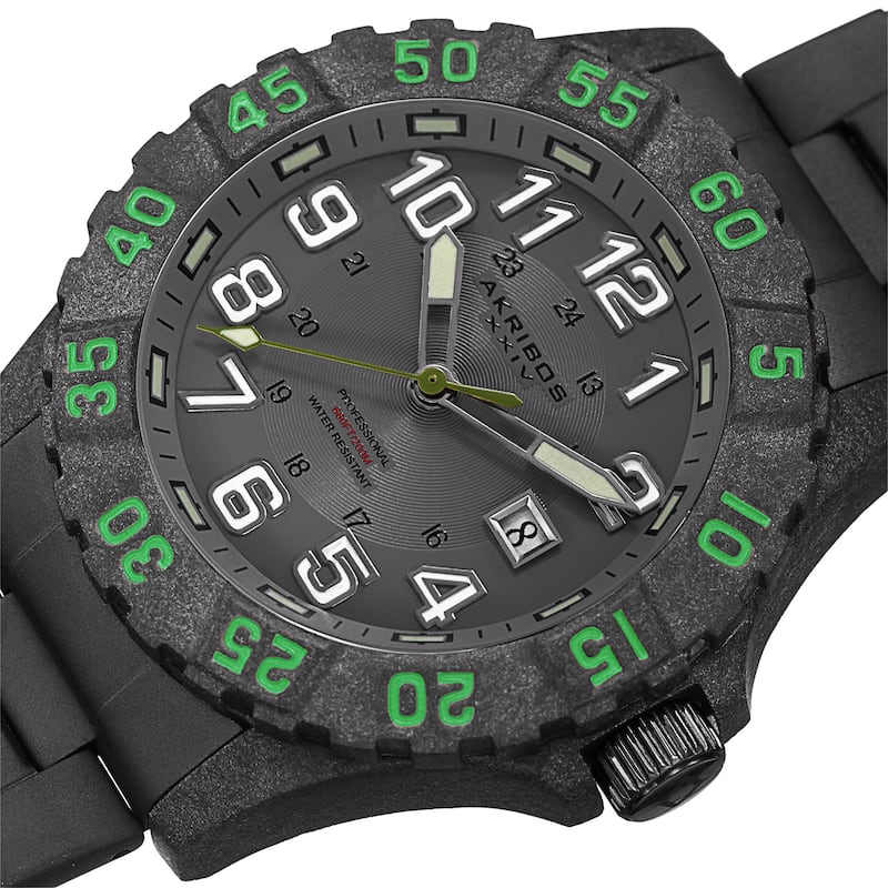 Akribos XXIV Men's Divers Quartz Stainless Steel Green Bracelet Watch