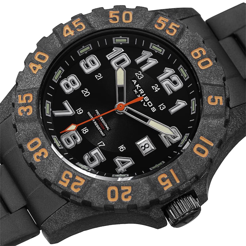 Akribos XXIV Men's Divers Quartz Stainless Steel Orange Bracelet Watch