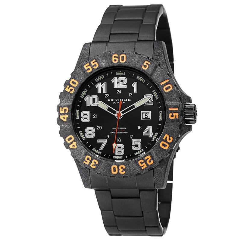 Akribos XXIV Men's Divers Quartz Stainless Steel Orange Bracelet Watch