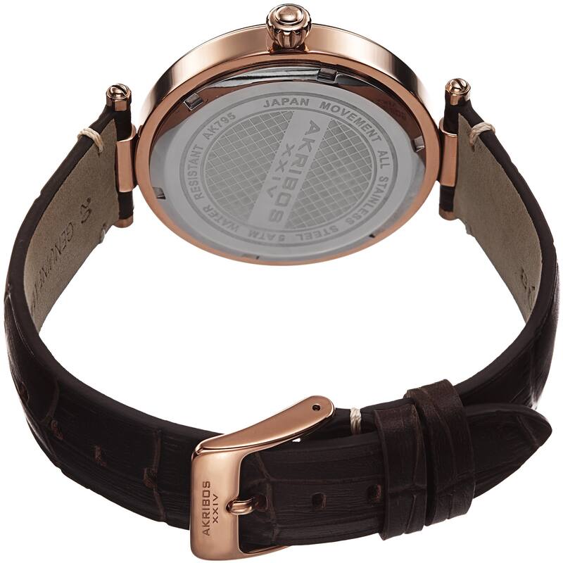 Akribos XXIV Men's Quartz Retrograde Date Leather Rose-Tone Strap Watch