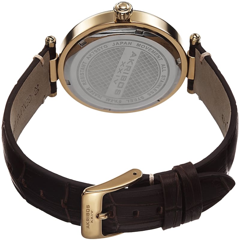 Akribos XXIV Men's Quartz Retrograde Date Leather Gold-Tone Strap Watch