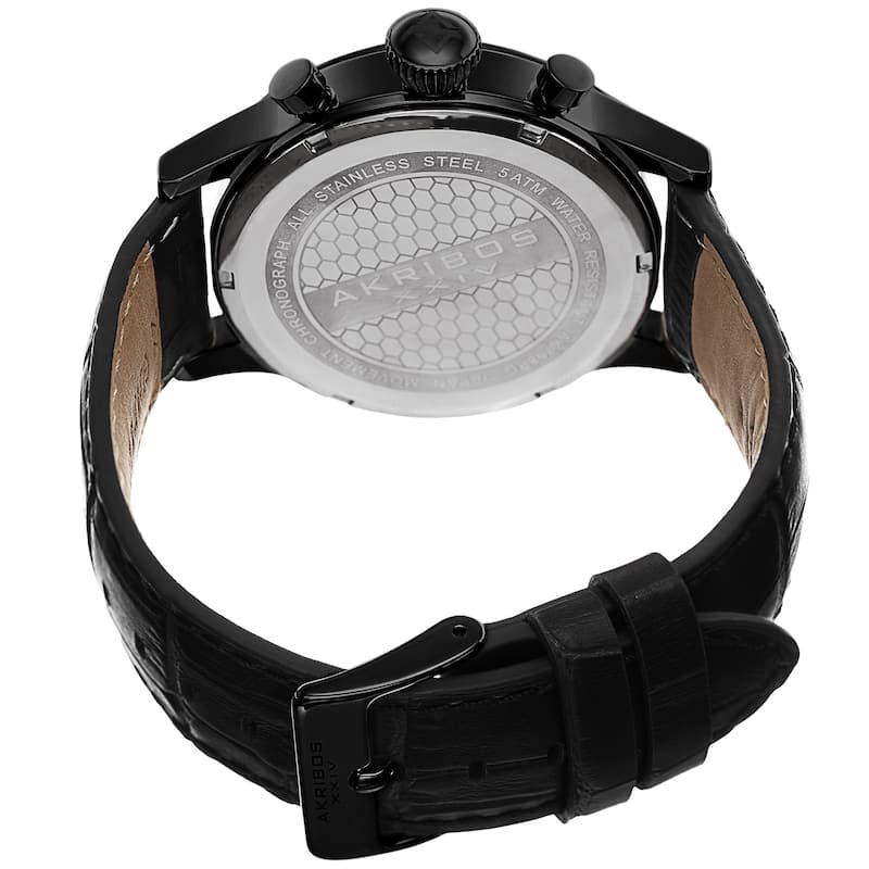 Akribos XXIV Bold Men's Quartz Chronograph Leather Black Strap Watch