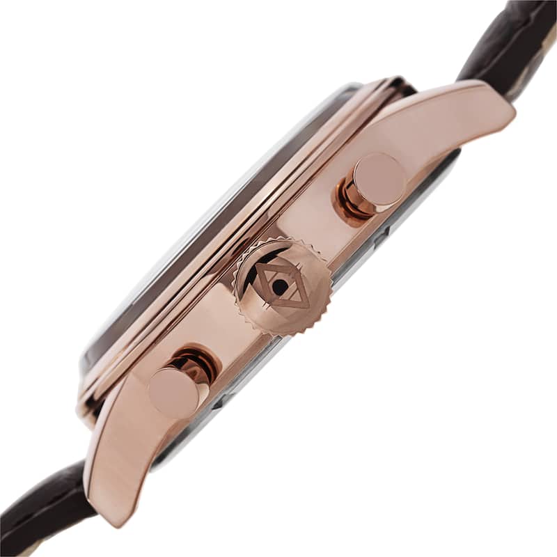 Akribos XXIV Bold Men's Quartz Chronograph Leather Rose-Tone Strap Watch
