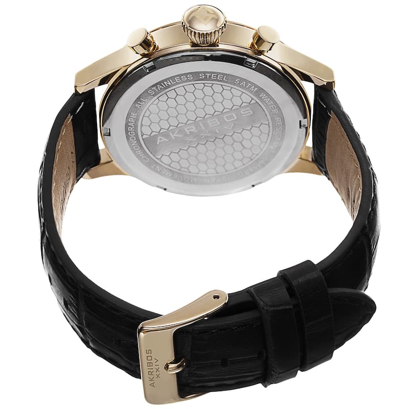 Akribos XXIV Bold Men's Quartz Chronograph Leather Gold-Tone Strap Watch