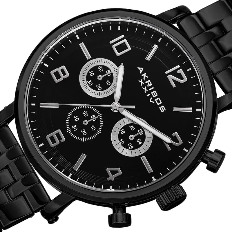 Akribos XXIV Men's Quartz Chronograph Stainless Steel Black Bracelet Watch