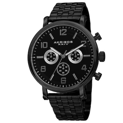 Akribos XXIV Men's Quartz Chronograph Stainless Steel Black Bracelet Watch