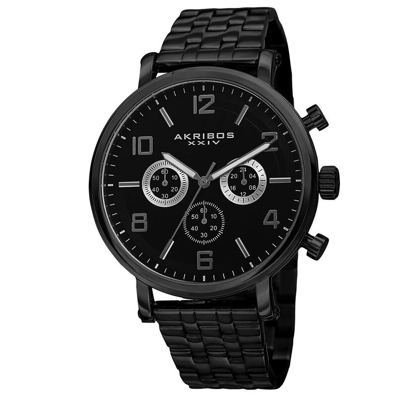 Akribos XXIV Men's Quartz Chronograph Stainless Steel Black Bracelet Watch