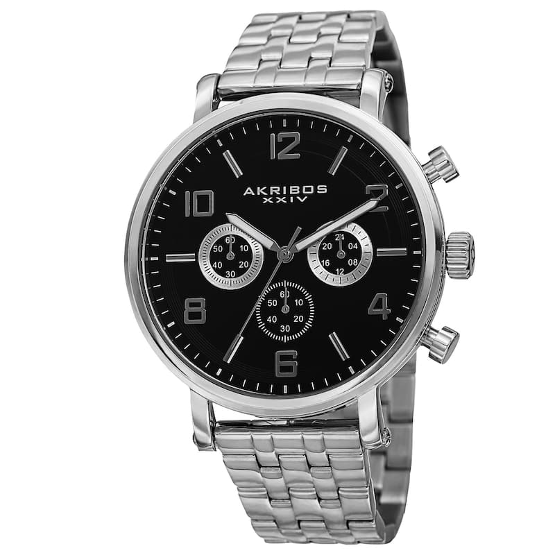 Akribos XXIV Men's Quartz Chronograph Stainless Steel Silver-Tone Bracelet Watch