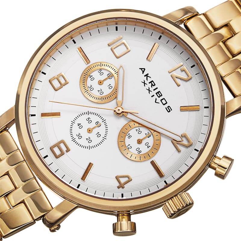 Akribos XXIV Men's Quartz Chronograph Stainless Steel Gold-Tone Bracelet Watch