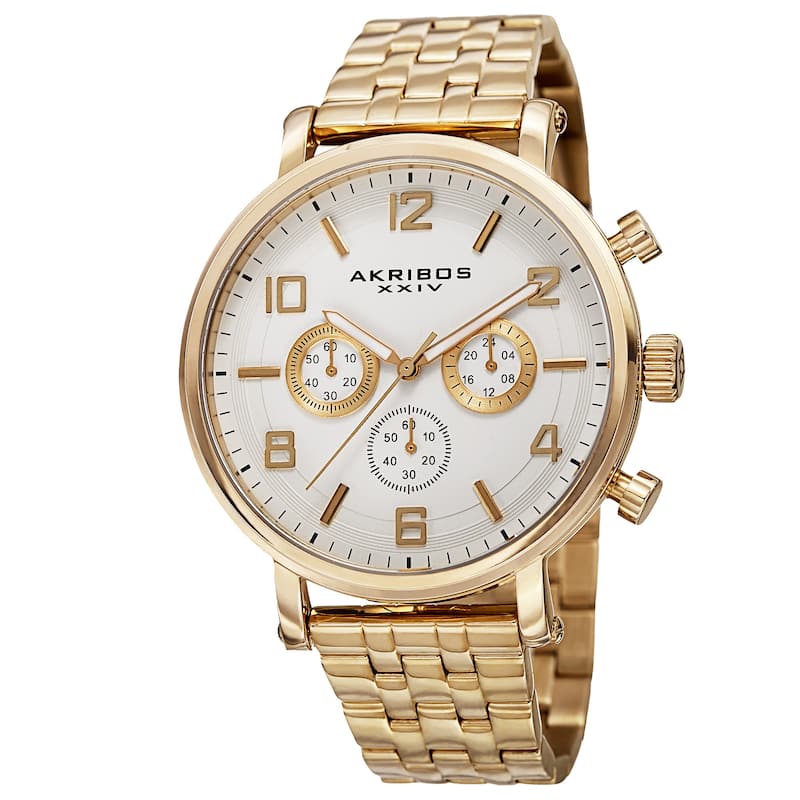 Akribos XXIV Men's Quartz Chronograph Stainless Steel Gold-Tone Bracelet Watch