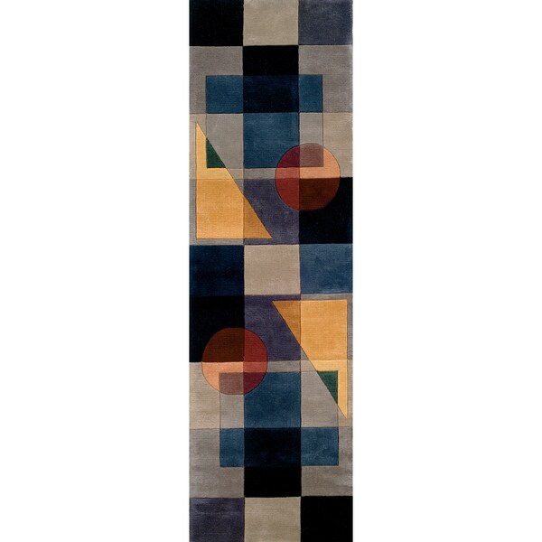 Momeni New Wave Blue Hand-Tufted and Hand-Carved Wool Runner Rug (2'6 X 8') - 2'6" x 8' Runner