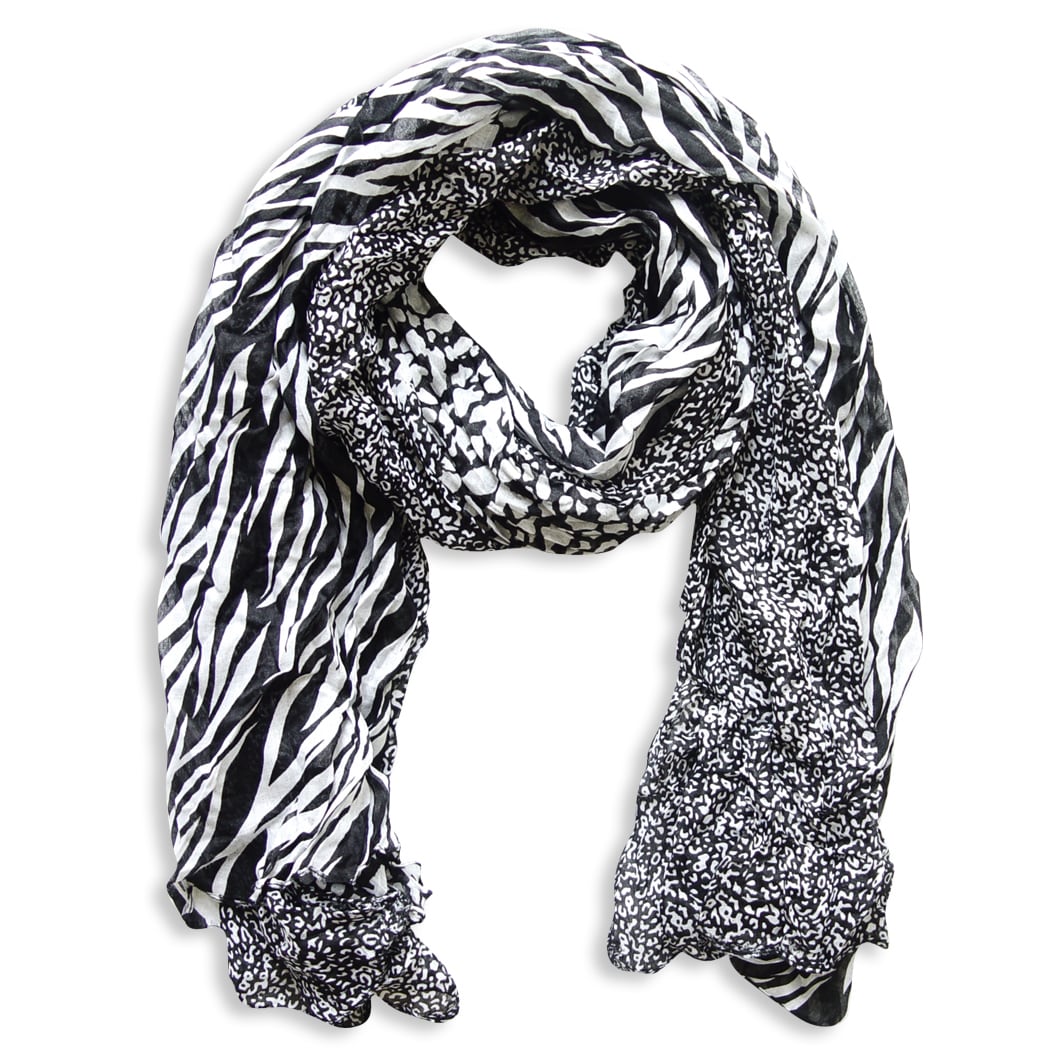 Shop Peach Couture Black Zebra And Leopard Mixed Print Scarf