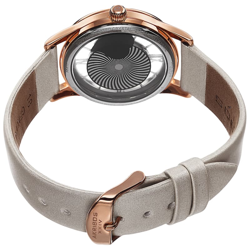 Akribos XXIV Women's Quartz Heart Crystal-Accented Satin White Strap Watch