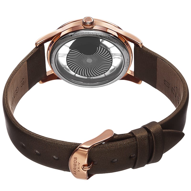 Akribos XXIV Women's Quartz Heart Crystal-Accented Satin Brown Strap Watch