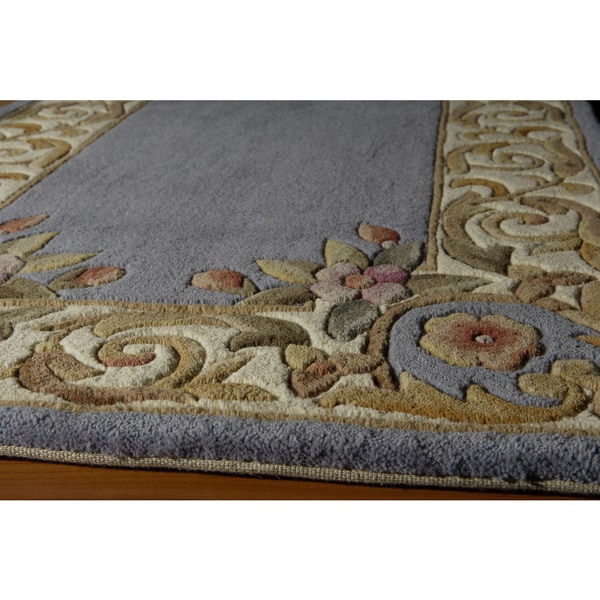 Aubusson Floral Border Handtufted Wool Area Rug (2'3 x 12') 17115654