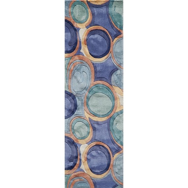 Momeni New Wave Blue Hand-Tufted and Hand-Carved Wool Runner Rug (2'6 X 12') - 2'6" x 12' Runner