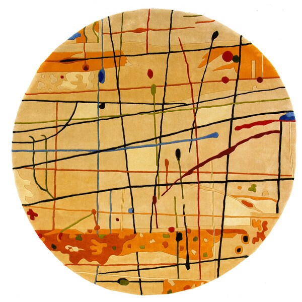 Momeni New Wave Beige Hand-Tufted and Hand-Carved Wool Rug (5'9 X 5'9 Round) - 5'9" x 5'9" Round