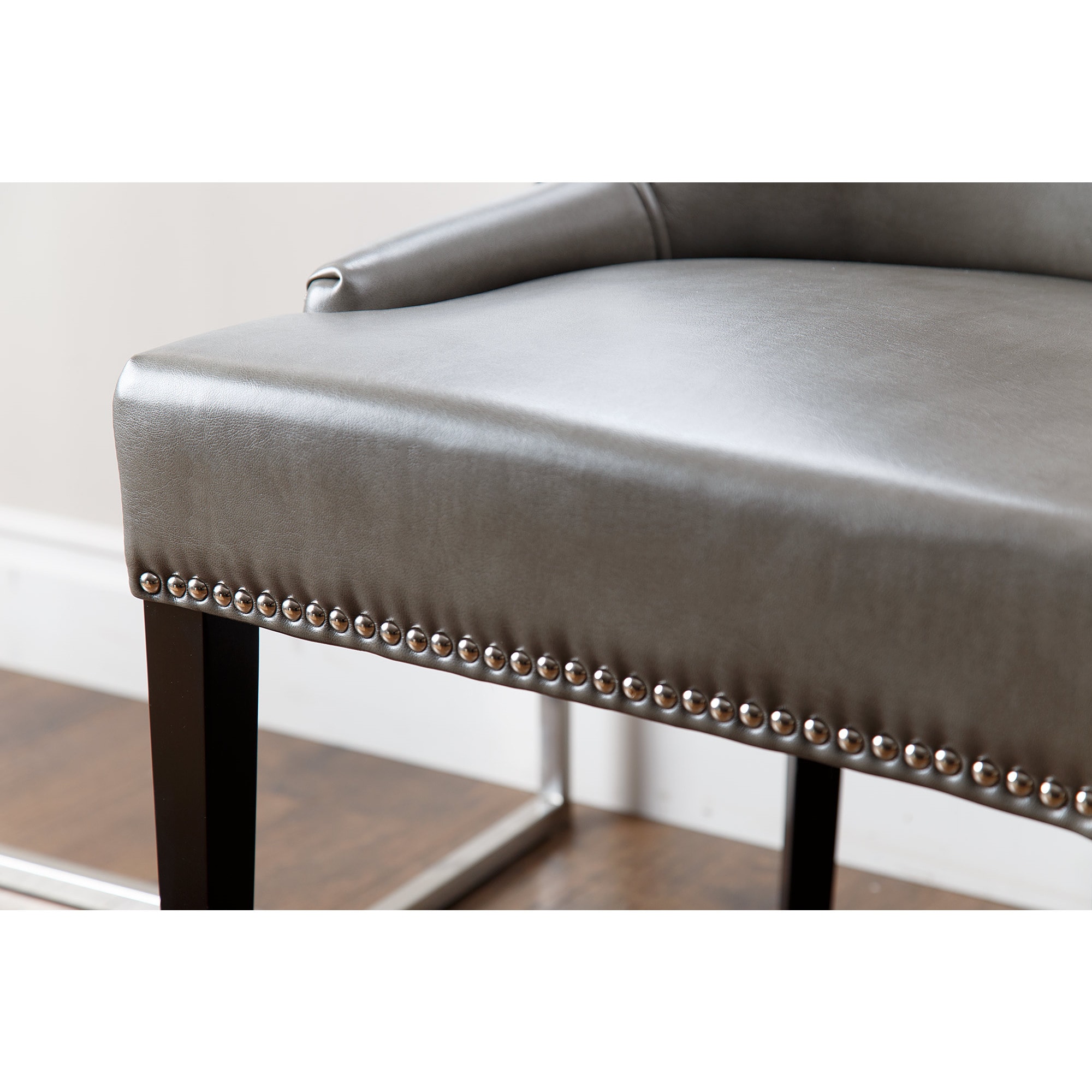 abbyson newport grey leather nailhead trim dining chair