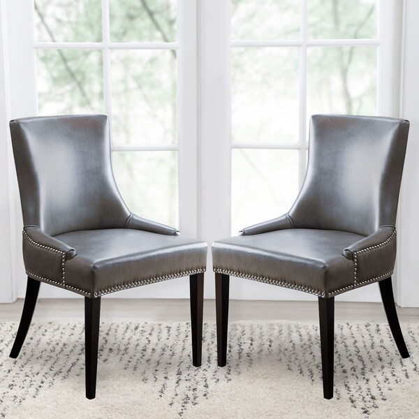Shop Abbyson Newport Grey Leather Nailhead Trim Dining Chair - On Sale - Free Shipping Today 