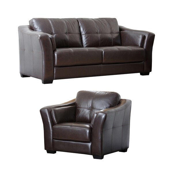 ABBYSON LIVING Torrance Top Grain Dark Brown Leather Sofa and Armchair