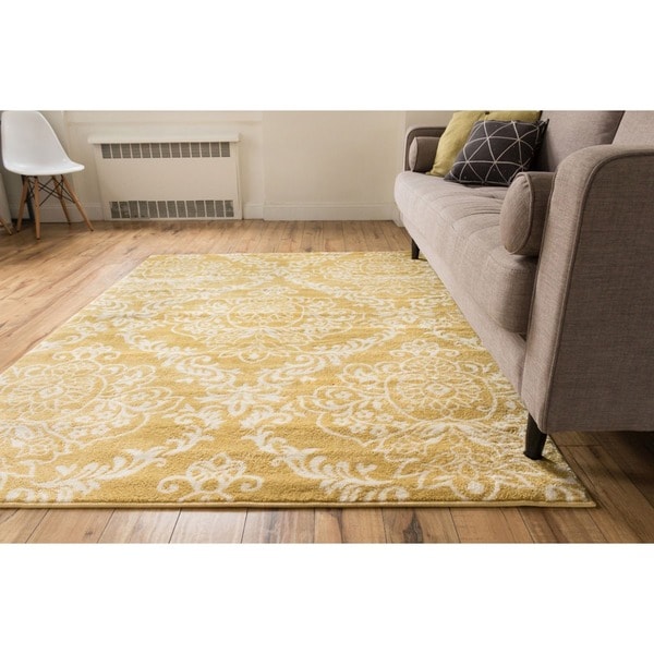 Well Woven Bright Trendy Twist Damask Linen Gold Area Rug - 7'10 x 10'6